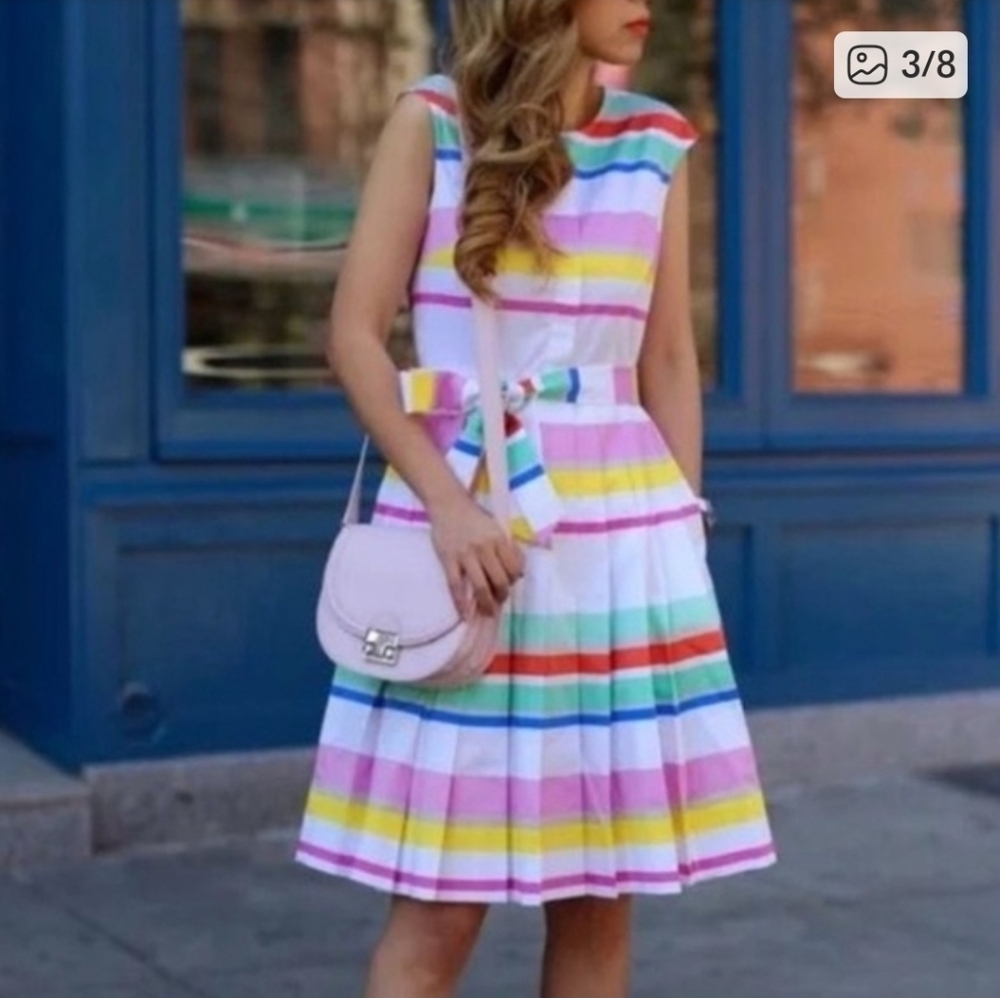 kate spade Multicolor Striped Fit-and-Flare Midi Dress - Picture 5 of 6
